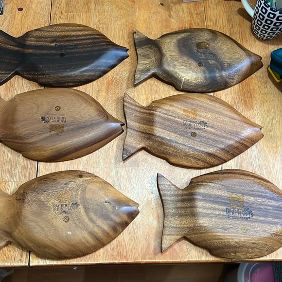 Set of 6 Pacific Merchants Acaciaware Fish platters - Picture 8 of 11